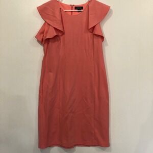 Lands' End Ruffle Sheath Dress Career Party Cocktail Coral Salmon‎ Pink Size 12